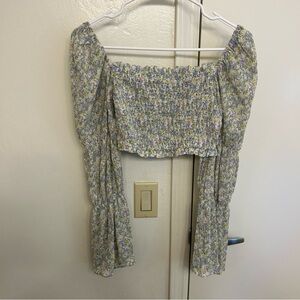 Petal & Pup Lavender Floral Smocked Crop Top with Puff Sleeves